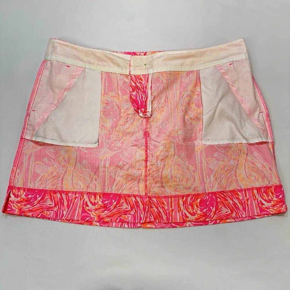 LILLY PULITZER Women's Mini Skirt‎ Hot Pink Flamingos Sz 14 **NO SKORT LINING**